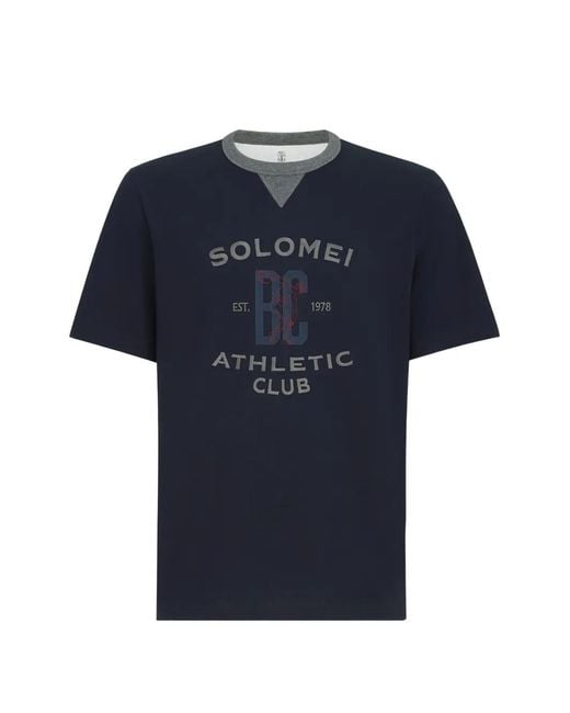 Brunello Cucinelli Blue T-Shirt With Print for men
