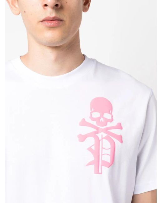 Philipp Plein White Ss Skull & Bones Round-Neck T-Shirt for men