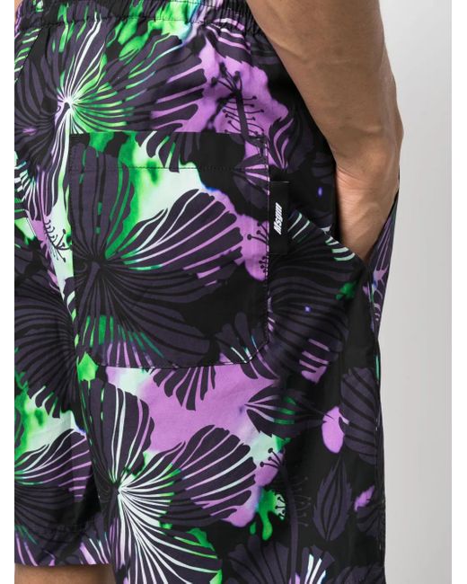 MSGM Black Abstract-Print Cotton Bermuda Shorts for men