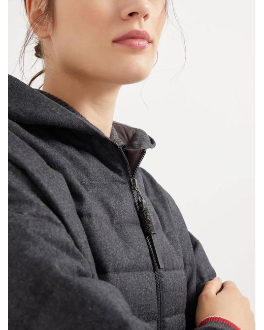 Brunello Cucinelli Gray Padded Wool Hooded Coat