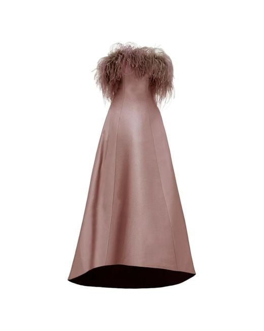 Gemy Maalouf Brown Off-Shoulder Feathers Maxi Dress