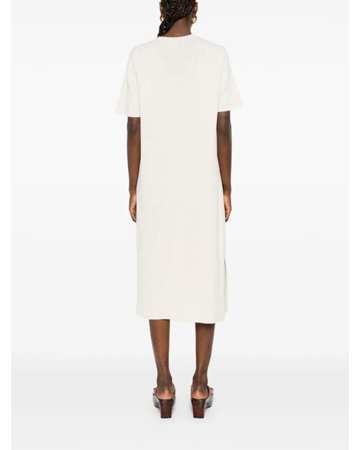 Bompard White Crew-Neck Short-Sleeves Midi Dress