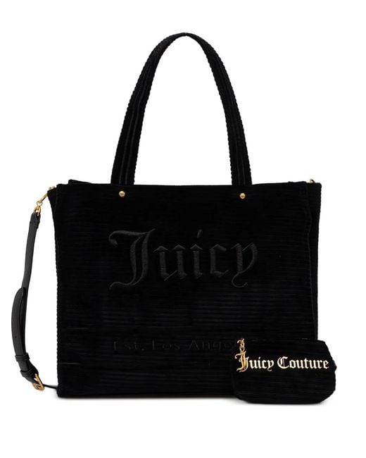 Juicy Couture Black Embroidered-Logo Corduroy Tote Bag