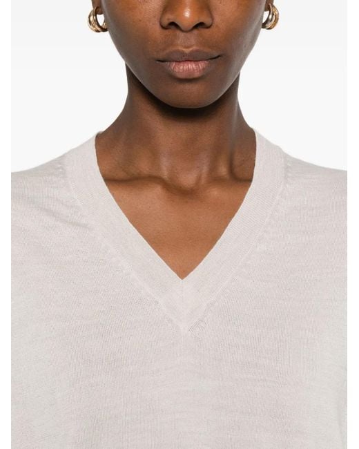 Peserico ロングスリーブ Vネックトップ White