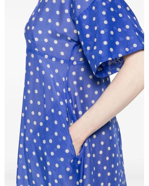 Psophia Blue Polka-Dot V-Neck Midi Dress