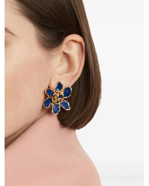 Oscar de la Renta Blue Flower-Knot Earrings