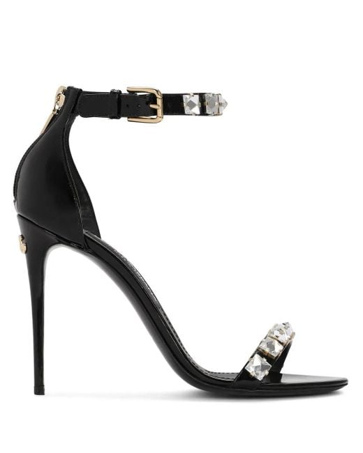 Dolce & Gabbana Black 105Mm Rhinestone-Embellished Leather Sandals
