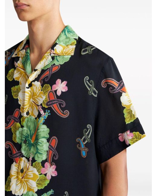 Etro Green Floral-print Cotton Shirt for men