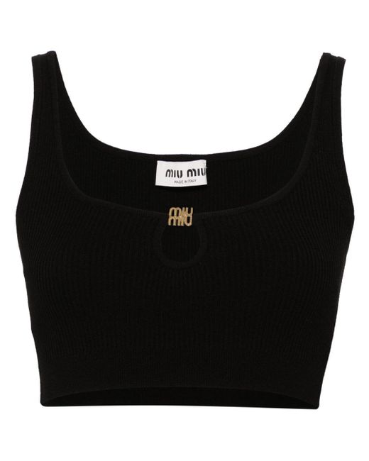 Miu Miu Black Geripptes Cropped-Tanktop