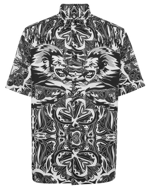 Philipp Plein Black Graphic-print Cotton Shirt for men