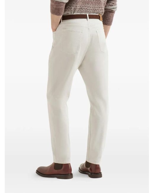 Brunello Cucinelli White Garment-Dyed Denim Iconic Fit Five-Pocket Trousers With Rips for men