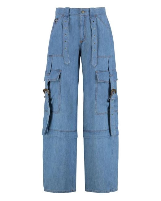 Versace Jeans Couture Blue Buckle-Detailed Cargo Trousers
