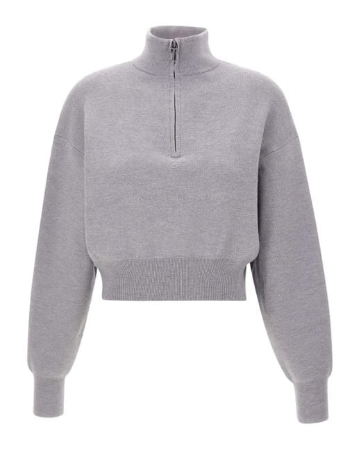 Victoria Beckham Gray High-Neck Zip-Front Sweatshirt