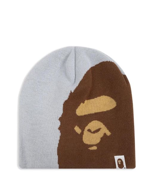 A Bathing Ape Brown Logo Beanie Hat for men