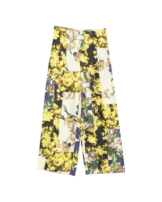 Erika Cavallini Semi Couture Yellow Floral Print Trousers
