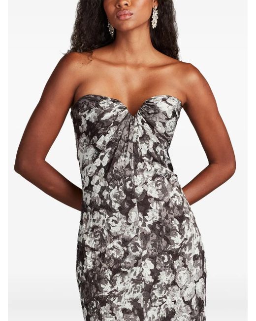Tadashi Shoji White Carnie Floral-Print Strapless Dress