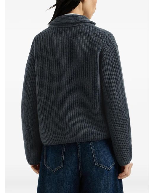 Brunello Cucinelli Blue Cashmere Feather Yarn English Rib Cardigan