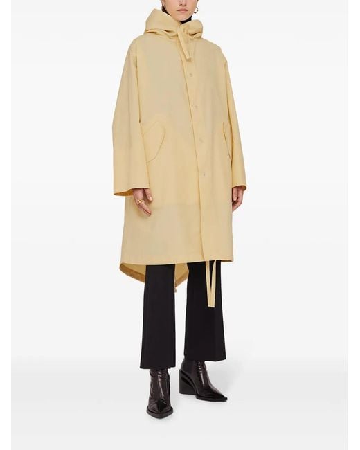 Jil Sander Natural Logo Print Drawstring Coat