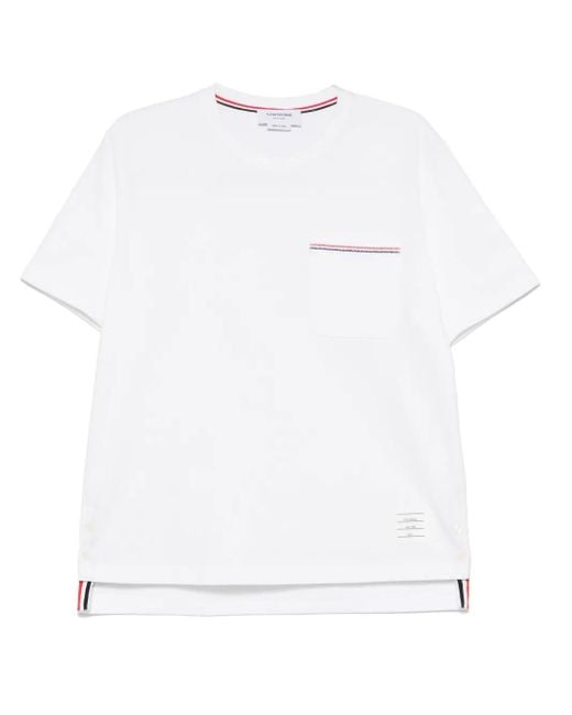 Thom Browne White Oversized Short Sleeve Tee With Embroidered Rwb Pocket Trim for men