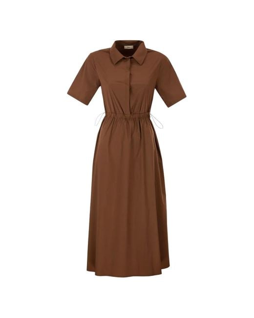 Herno Brown Shirt-Collar Drawstring Dress