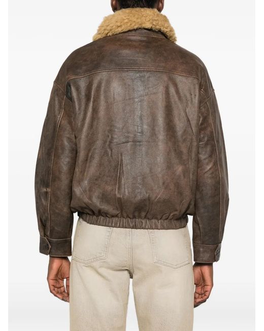 R13 Brown Shearling-Collar Leather Jacket