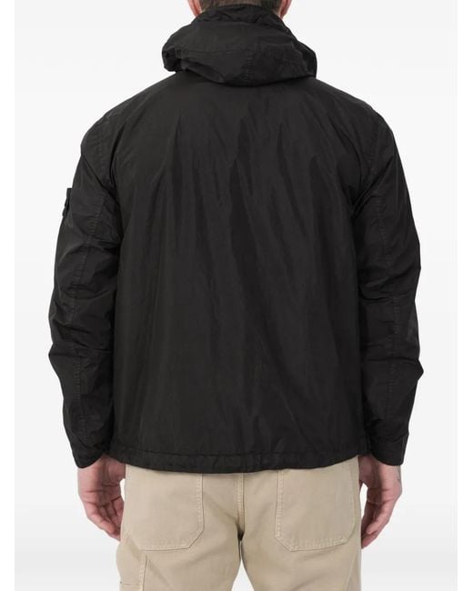 Stone Island Black Logo-Patch Hooded Jacket for men