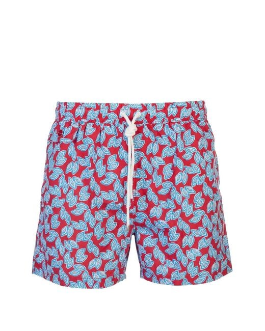 Kiton Blue Geometric-Print Drawstring Swim Shorts for men