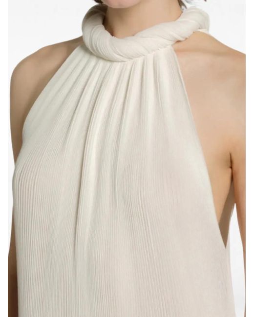 Alberta Ferretti White Pleated Halterneck Maxi Dress