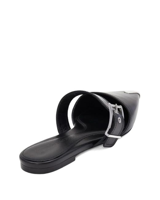 McQueen Black Buckled Leather Mules
