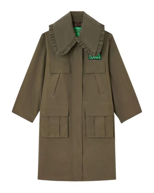 Ganni Green X Barbour Ruffled-Detail Coat