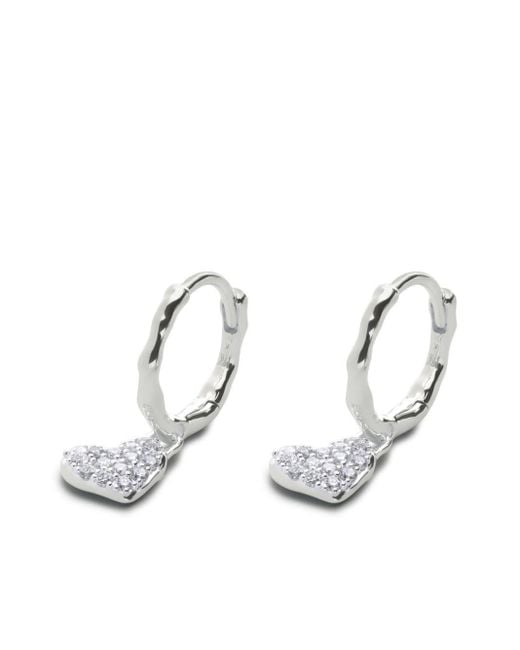 Monica Vinader White Diamond Heart Silver Drop huggie Earrings