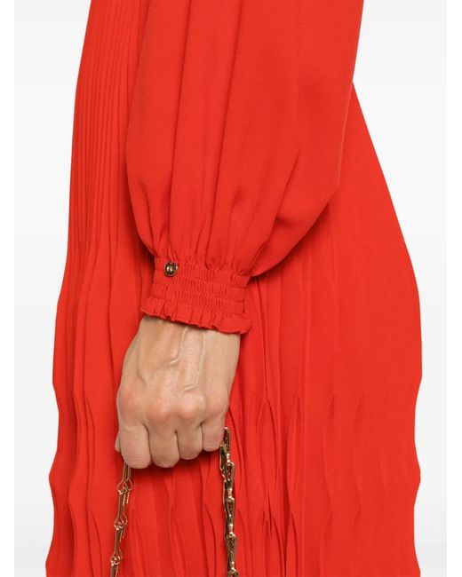 Nissa Red Floral-Detail Pleated Midi Dress