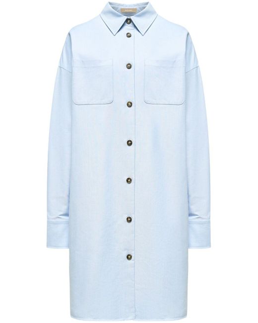 12 STOREEZ Blue Oversized Cotton Shirt Dress