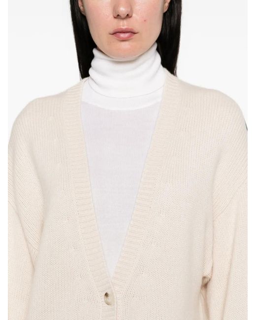 EMERSON RENALDI White Ribbed-Knit V-Neck Cardigan