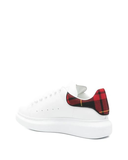 McQueen White Oversized Tartan-Detail Lace-Up Sneakers