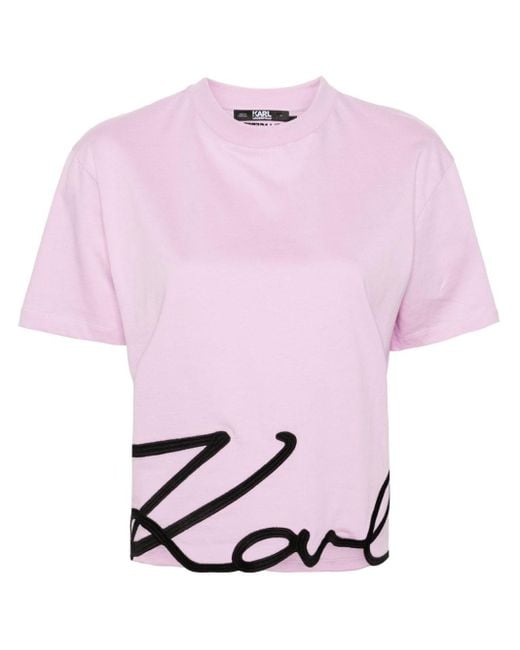 Karl Lagerfeld Pink Signature-hem Cotton T-shirt
