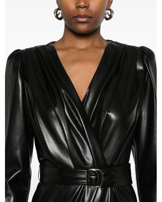 Nissa Black Faux-Leather Midi Dress