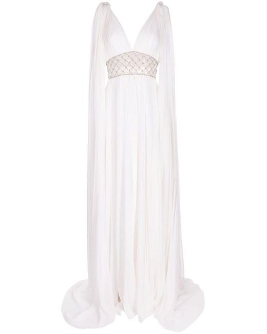 Robe ornée de cristaux Oda à coupe longue Jenny Packham en coloris White