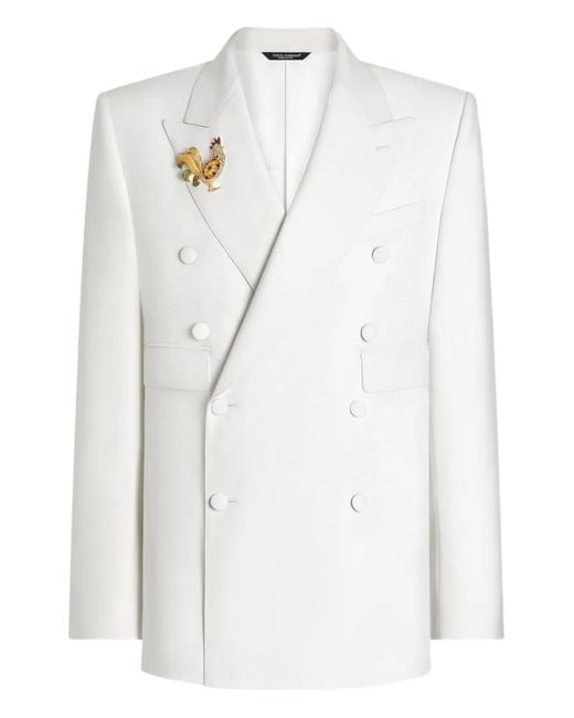 Dolce & Gabbana White Double-Breasted Brooch Jacket for men