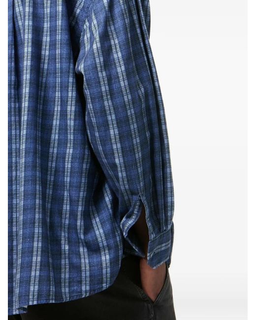 Our Legacy Blue Borrowed Checked Chest-Pocket Shirt for men