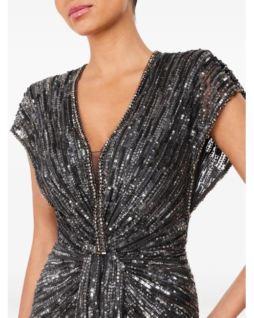 Jenny Packham Gray Zola Sequin-Embellished V-Neck Maxi Dress