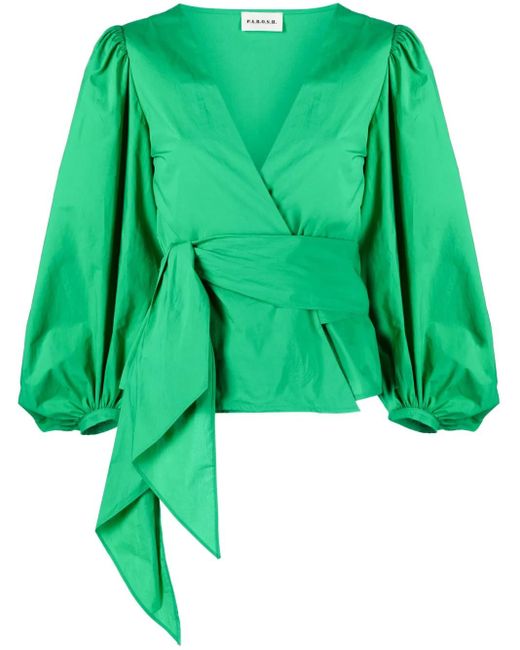 P.A.R.O.S.H. Green Wraparound-Style V-Neck Blouse