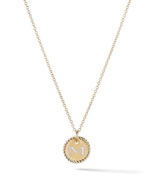 David Yurman Metallic 18Kt M Initial Charm Diamond Necklace