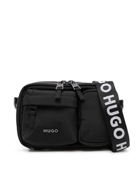 メンズ HUGO ロゴプレート メッセンジャーバッグ Black