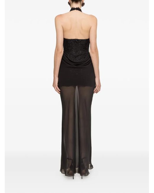 Nissa Black Robe Longue À Ornements De Sequins
