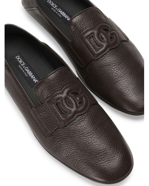 Dolce & Gabbana Leren Loafers Met Logo-applicatie in het Gray voor heren