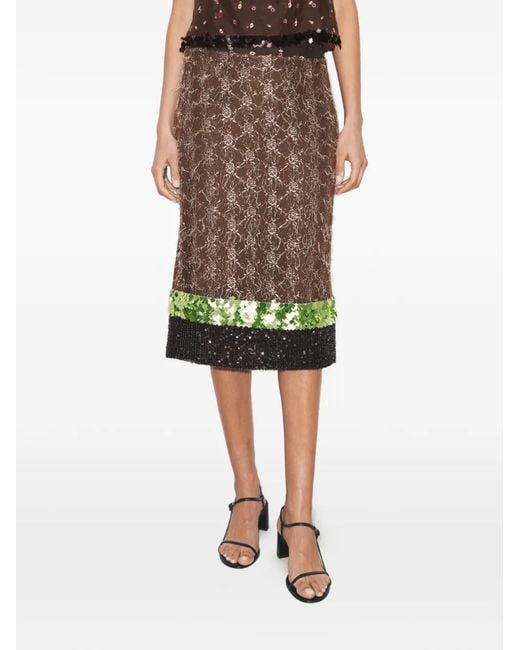 Tory Burch Brown Embellished Lace Skirt