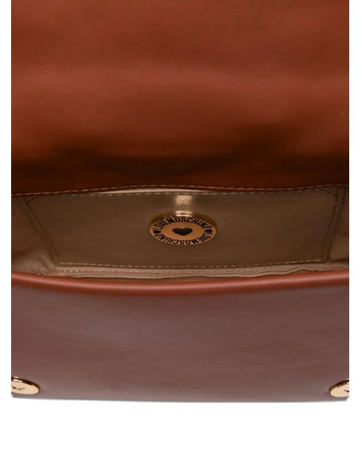Borsa A Spalla Con Placca Logo di Love Moschino in Brown