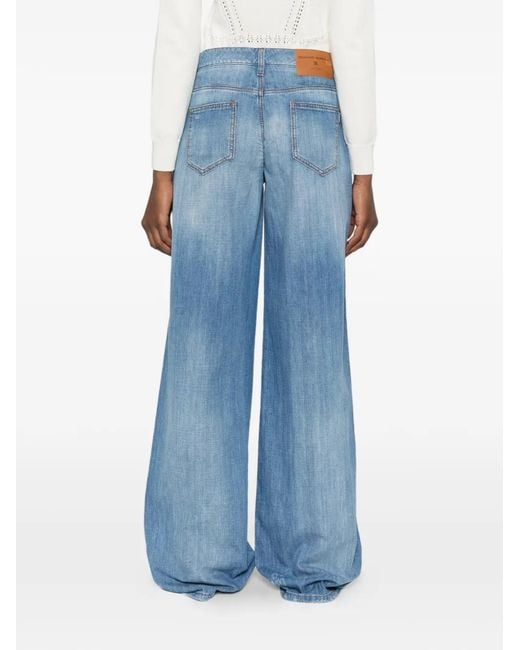 Ermanno Scervino Blue Wide-Leg Logo-Patch Jeans
