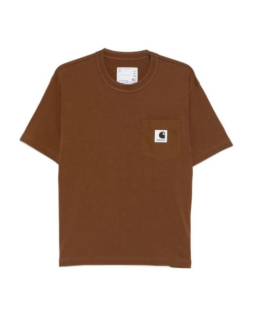 Sacai Brown X Carhartt Wip Pocket T-Shirt for men
